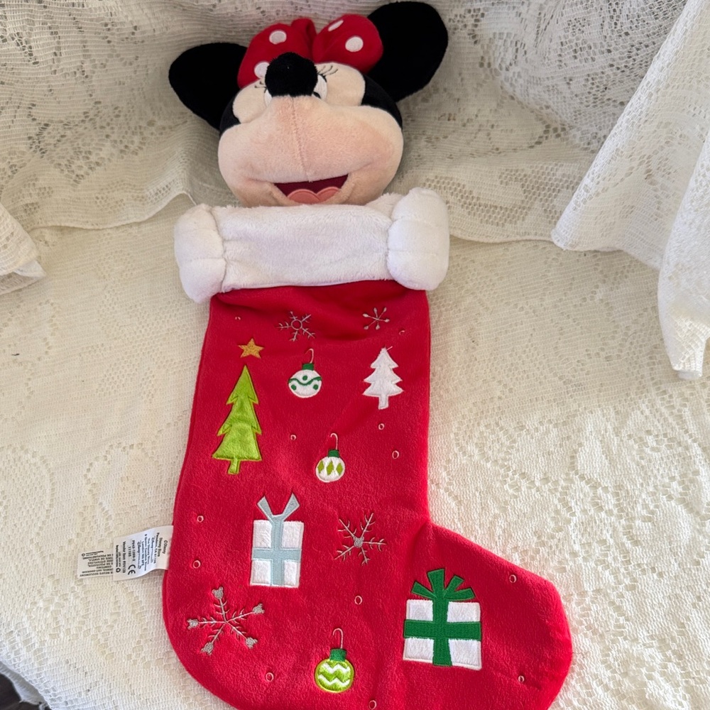 Disney Minnie Mouse Plush Christmas Stocking 3D Plush Head Disney Store 25”
